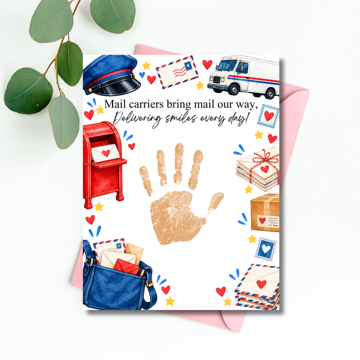 Mail Carrier Handprint Craft for Kids | Community Helpers Printable | Preschool Post Office Activity