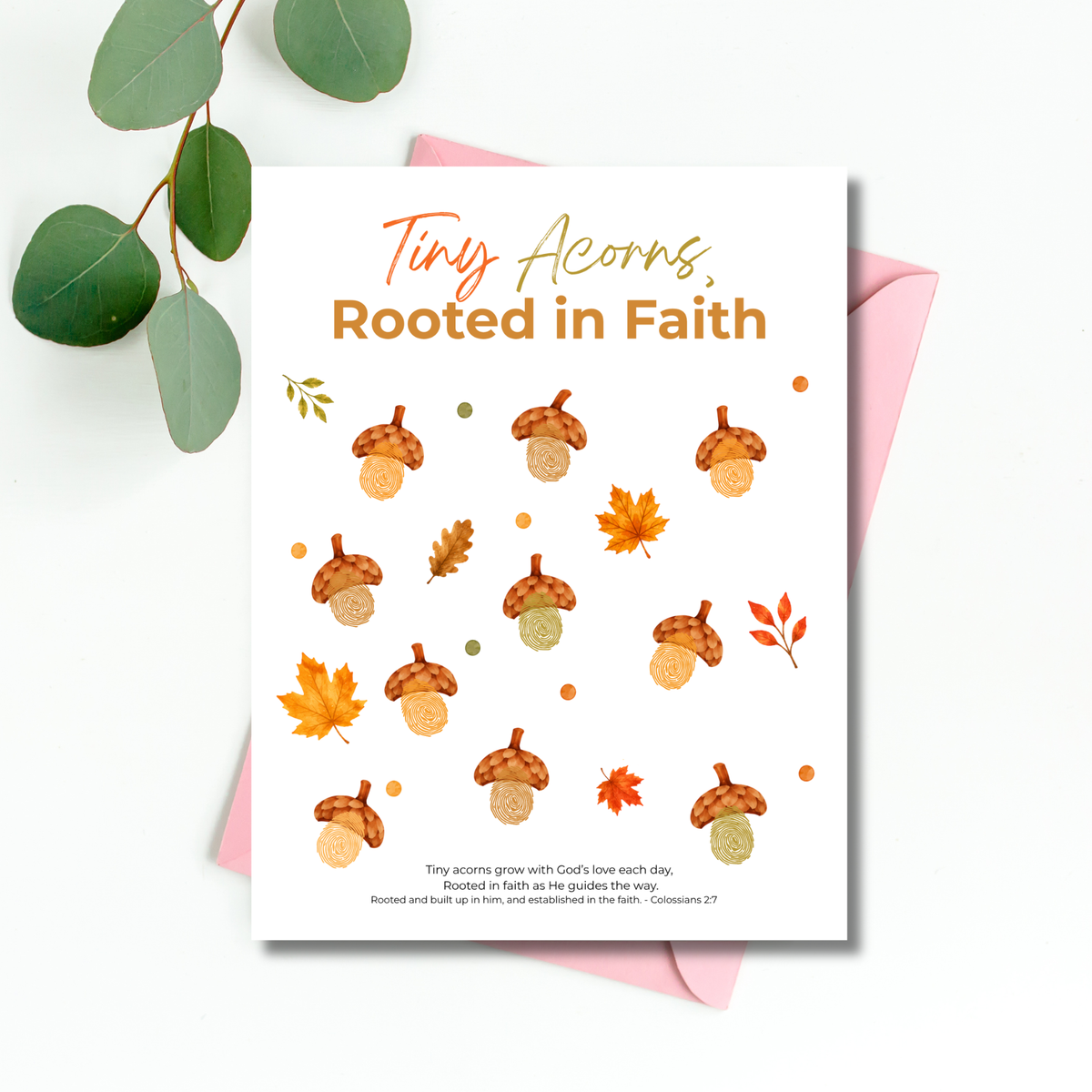 Christian Fall Fingerprint Craft for Kids | Tiny Acorns Rooted in Faith Printable | Autumn Bible Activity