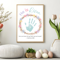 He Is Risen Easter Handprint Craft Printable | Christian Resurrection Keepsake Art | Matthew 28:6 Bible Verse Activity PDF
