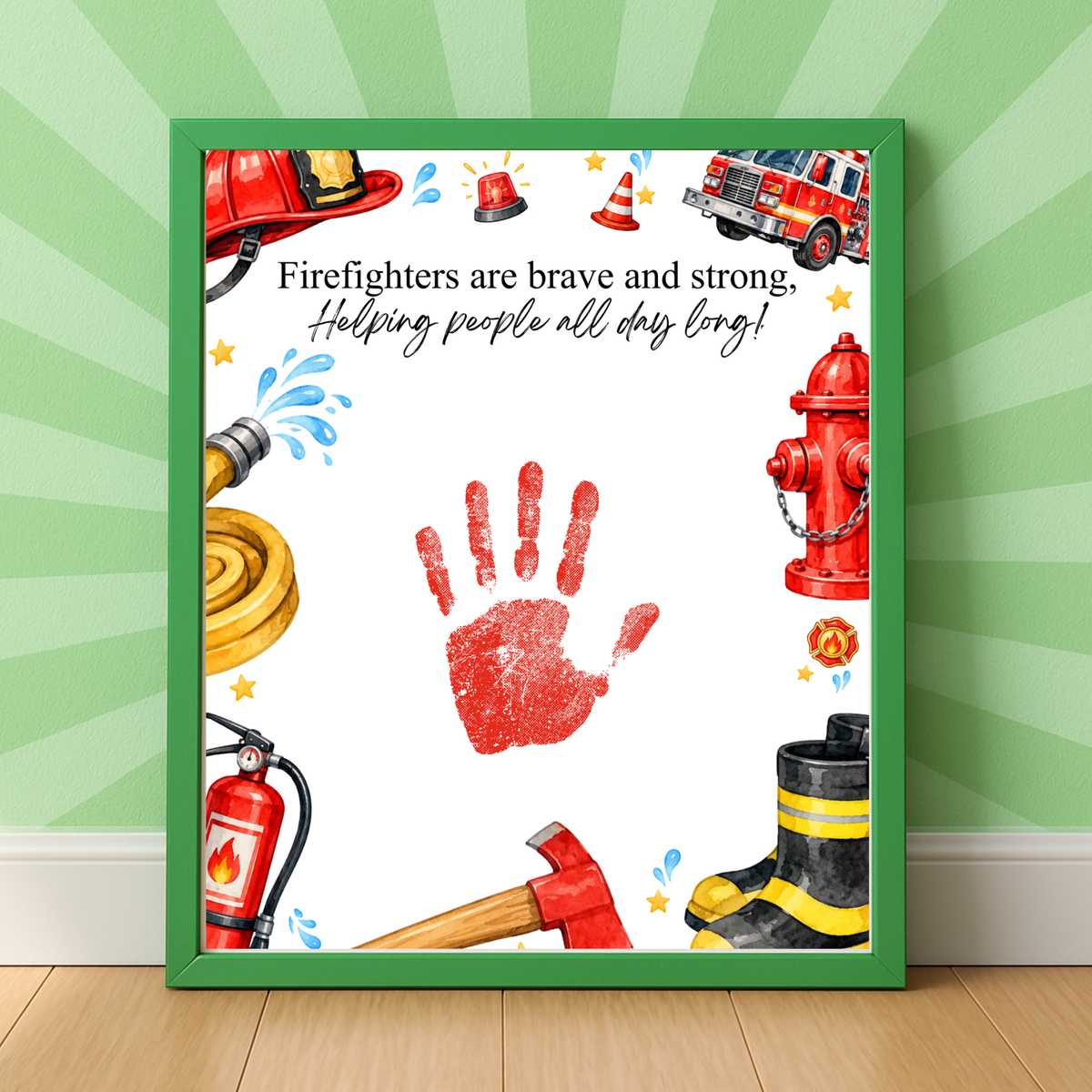 Firefighter Handprint Craft for Kids | Community Helpers Printable | Preschool Fire Safety Activity