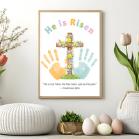 He Is Risen Easter Handprint Craft Printable | Christian Cross Keepsake Art | Matthew 28:6 Resurrection Activity PDF