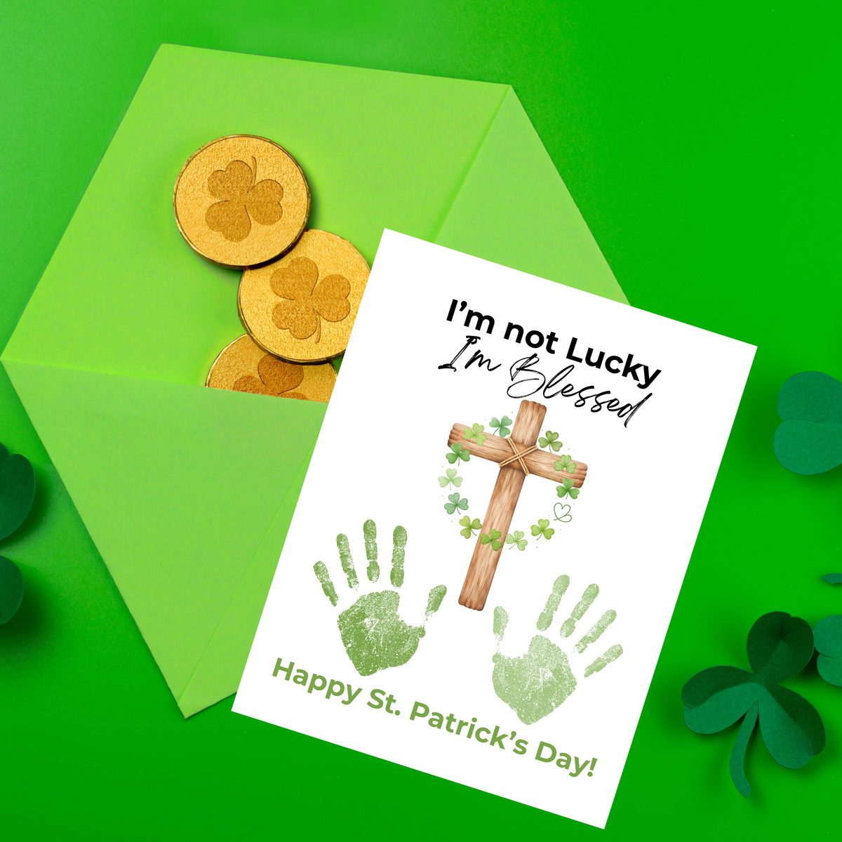 I’m Not Lucky, I’m Blessed St. Patrick’s Day Handprint Craft Printable | Faith-Based Shamrock Cross Keepsake | Christian Kids Activity PDF