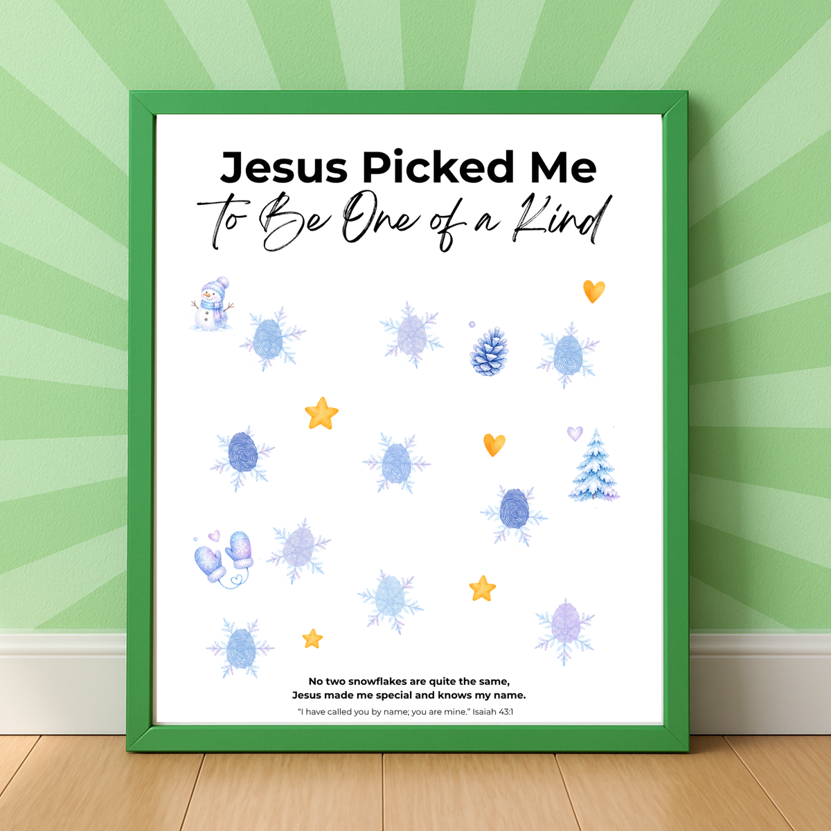 Jesus Picked Me to Be One of a Kind Fingerprint Snowflake Craft | Christian Winter Printable for Kids