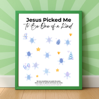 Jesus Picked Me to Be One of a Kind Fingerprint Snowflake Craft | Christian Winter Printable for Kids