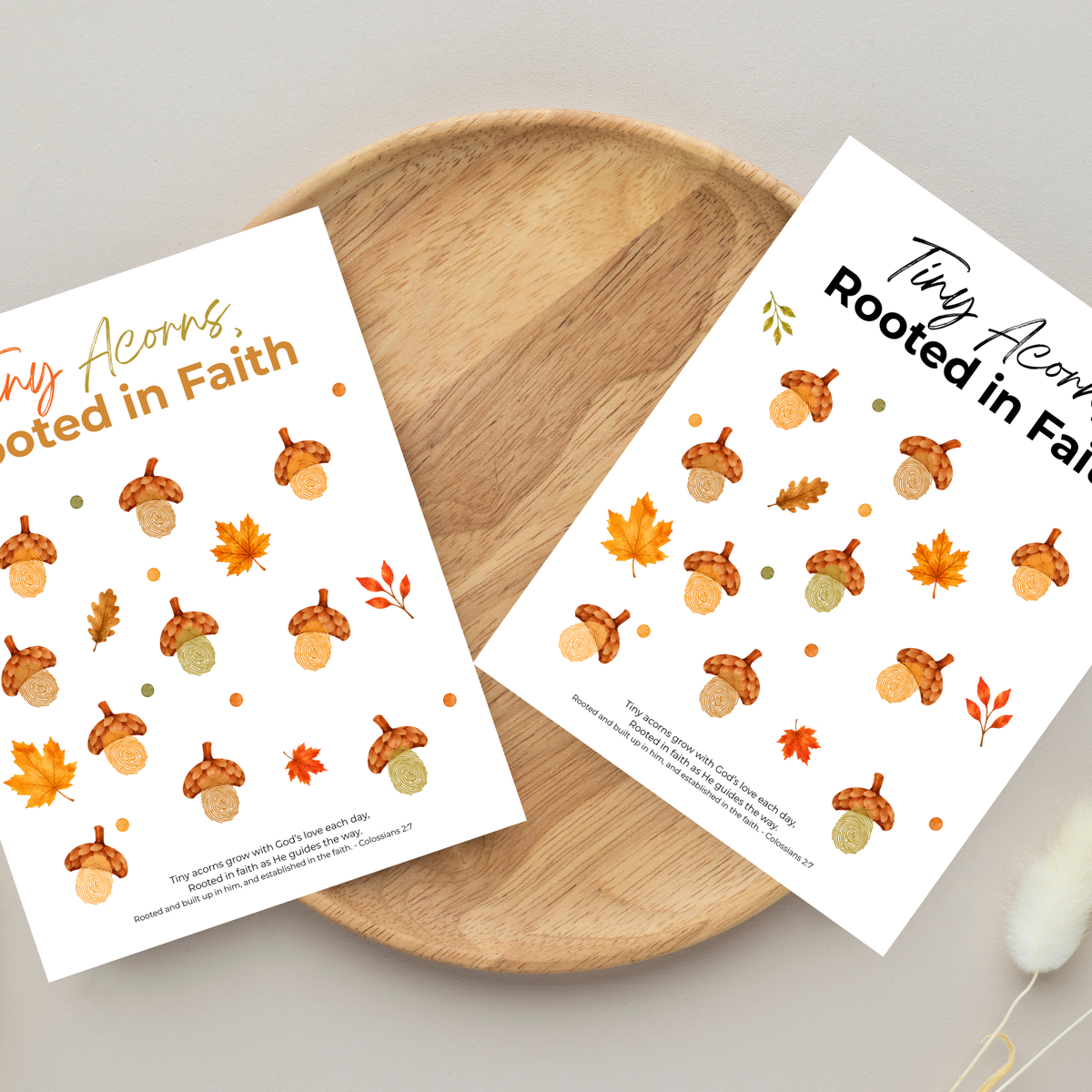 Christian Fall Fingerprint Craft for Kids | Tiny Acorns Rooted in Faith Printable | Autumn Bible Activity