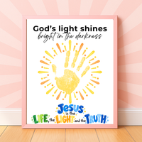 God’s Light Shines Handprint Craft for Kids | Jesus Life Light Truth Christian Printable | Bible Sunday School Activity