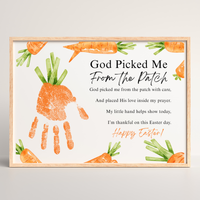 God Picked Me From the Patch Easter Handprint Craft Printable | Christian Easter Carrot Keepsake | Faith-Based Kids Activity PDF
