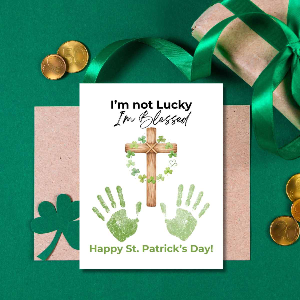 I’m Not Lucky, I’m Blessed St. Patrick’s Day Handprint Craft Printable | Faith-Based Shamrock Cross Keepsake | Christian Kids Activity PDF
