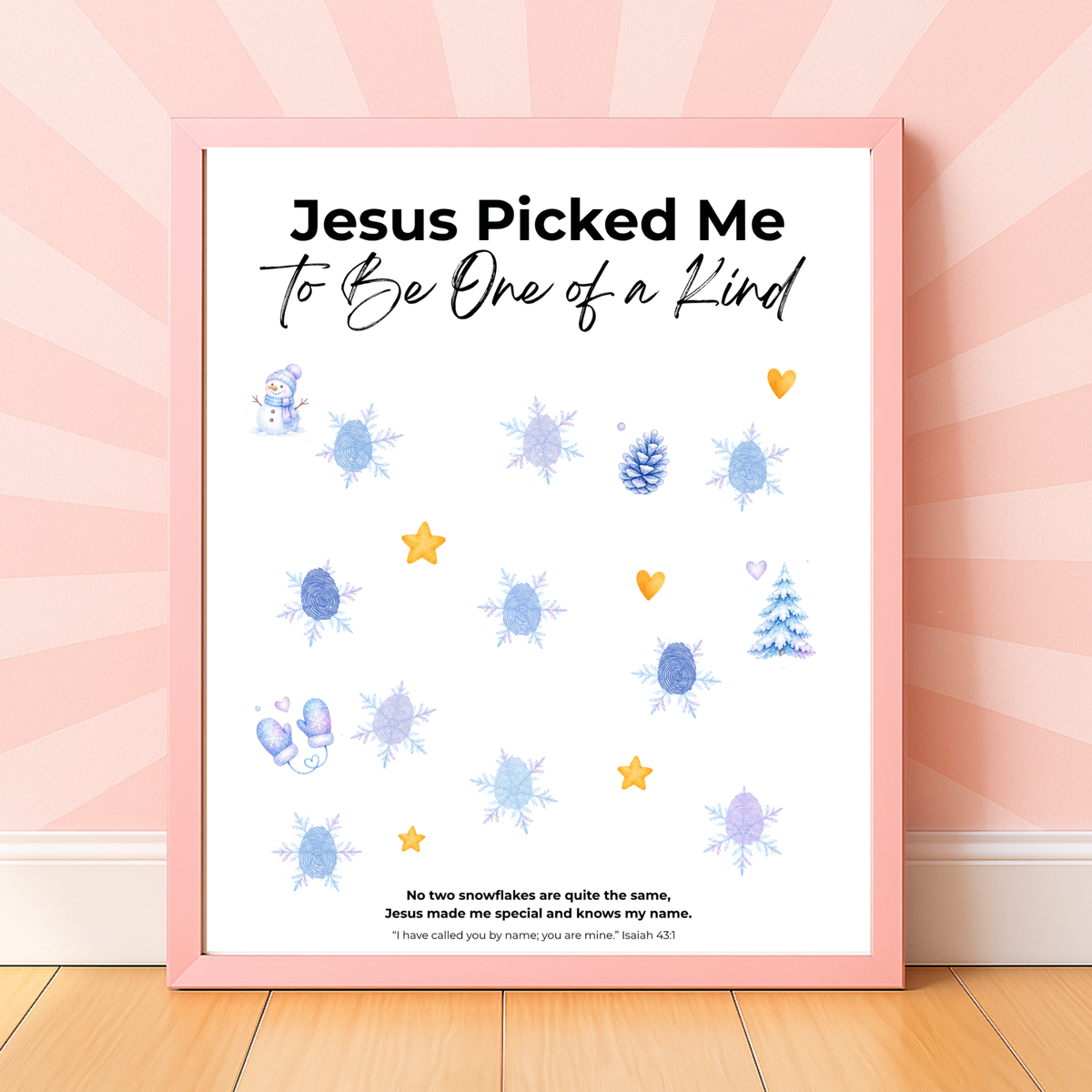 Jesus Picked Me to Be One of a Kind Fingerprint Snowflake Craft | Christian Winter Printable for Kids