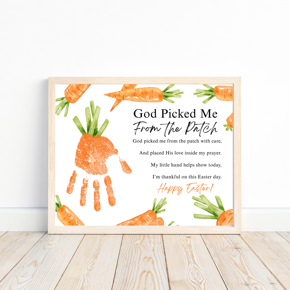 God Picked Me From the Patch Easter Handprint Craft Printable | Christian Easter Carrot Keepsake | Faith-Based Kids Activity PDF