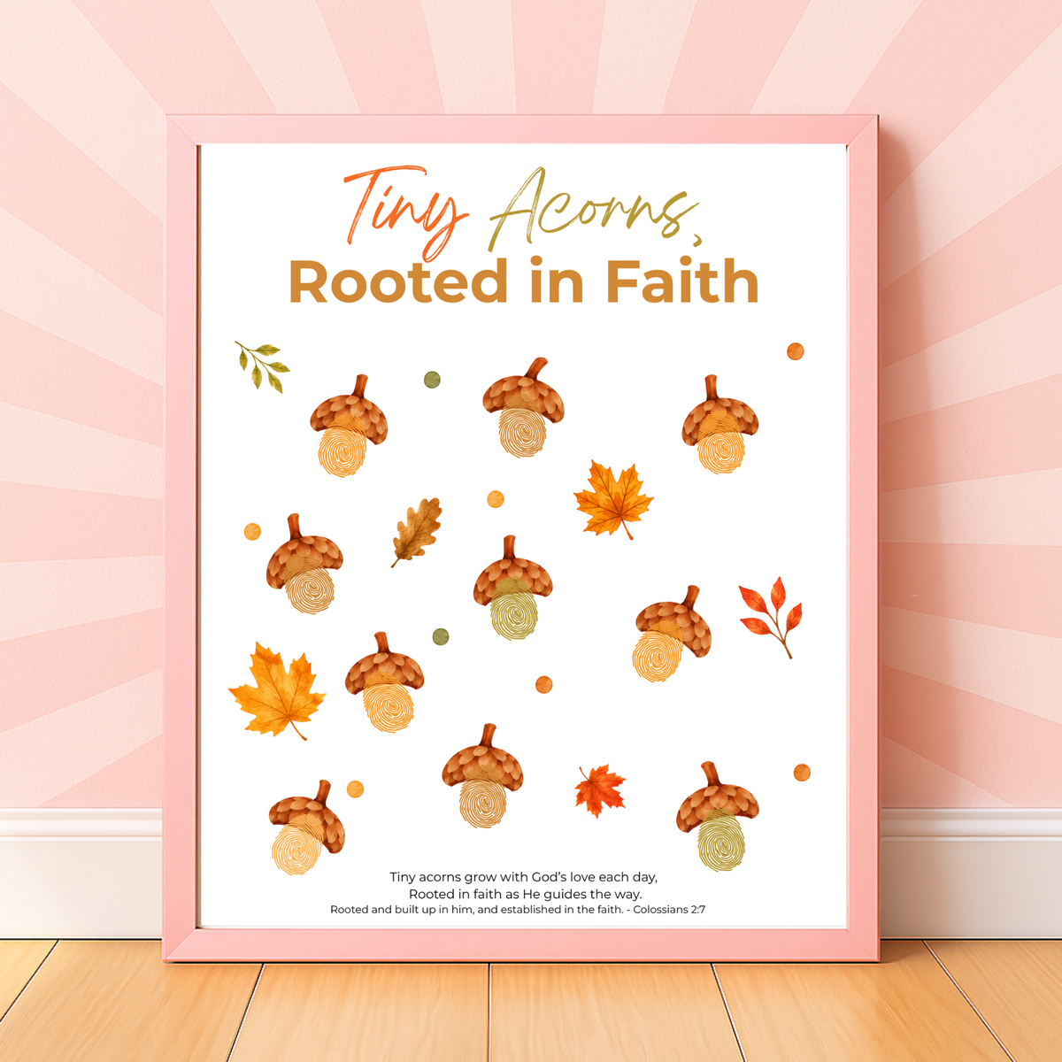 Christian Fall Fingerprint Craft for Kids | Tiny Acorns Rooted in Faith Printable | Autumn Bible Activity