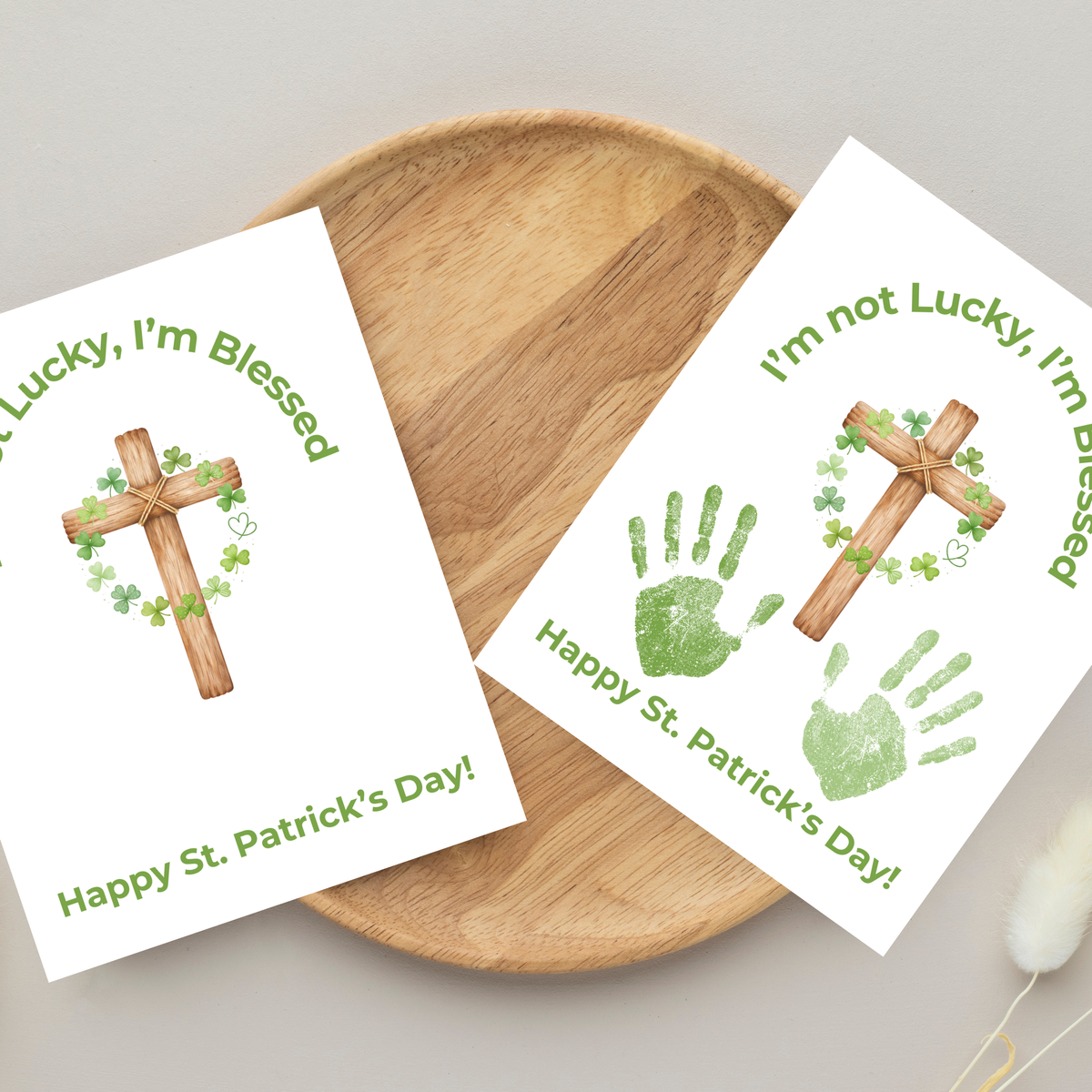 I’m Not Lucky, I’m Blessed St. Patrick’s Day Handprint Craft Printable (Curved Green Title Design) | Faith-Based Shamrock Cross Keepsake | Christian Kids Activity PDF