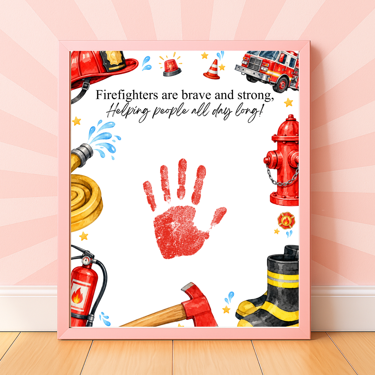 Firefighter Handprint Craft for Kids | Community Helpers Printable | Preschool Fire Safety Activity