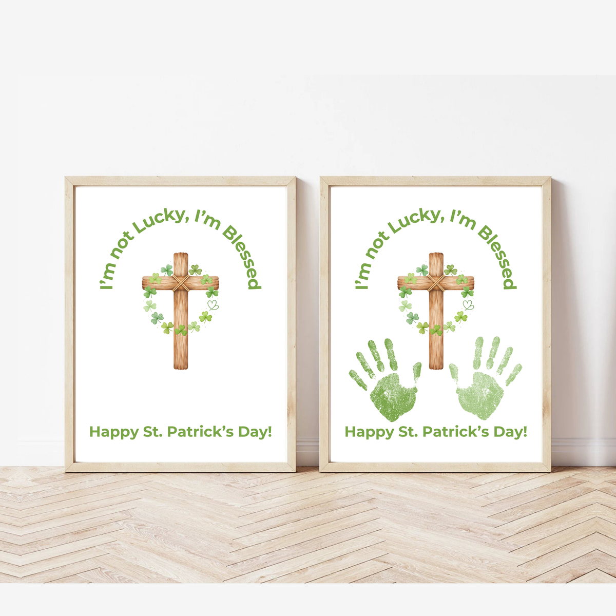 I’m Not Lucky, I’m Blessed St. Patrick’s Day Handprint Craft Printable (Curved Green Title Design) | Faith-Based Shamrock Cross Keepsake | Christian Kids Activity PDF
