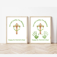 I’m Not Lucky, I’m Blessed St. Patrick’s Day Handprint Craft Printable (Curved Green Title Design) | Faith-Based Shamrock Cross Keepsake | Christian Kids Activity PDF
