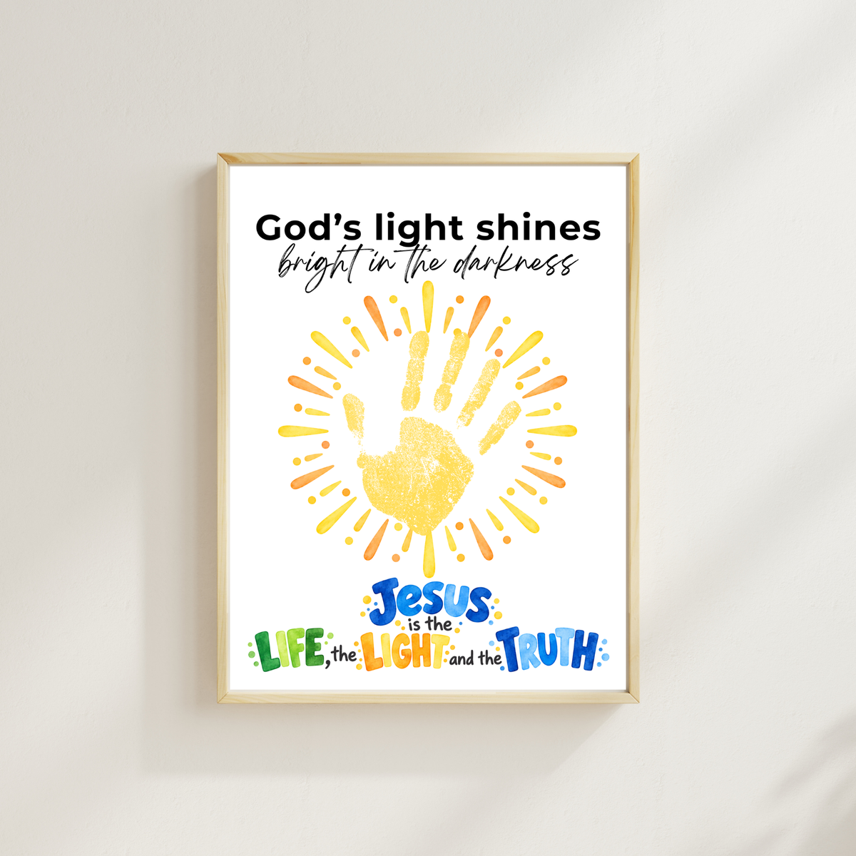 God’s Light Shines Handprint Craft for Kids | Jesus Life Light Truth Christian Printable | Bible Sunday School Activity