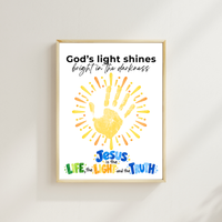 God’s Light Shines Handprint Craft for Kids | Jesus Life Light Truth Christian Printable | Bible Sunday School Activity