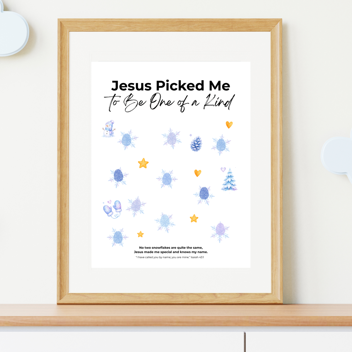 Jesus Picked Me to Be One of a Kind Fingerprint Snowflake Craft | Christian Winter Printable for Kids