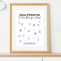 Jesus Picked Me to Be One of a Kind Fingerprint Snowflake Craft | Christian Winter Printable for Kids