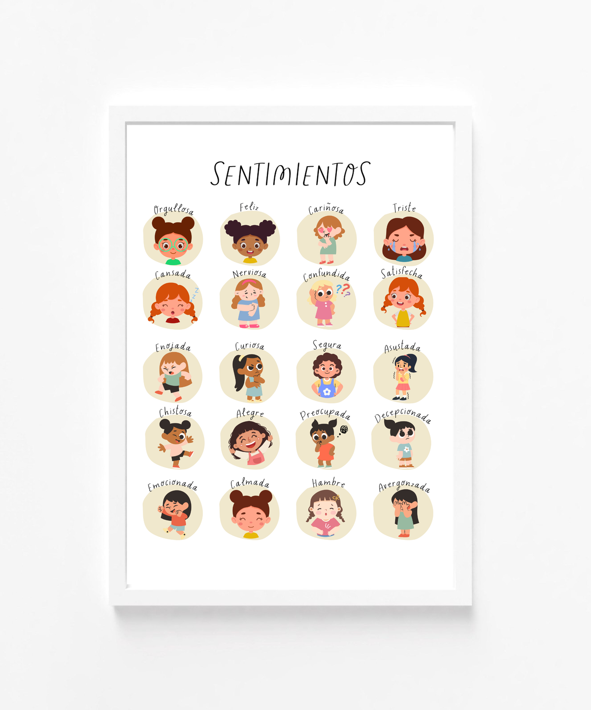 Spanish Feelings Poster (Female) | Emotional Awareness Chart for Kids | Educational Classroom & Home Wall Art