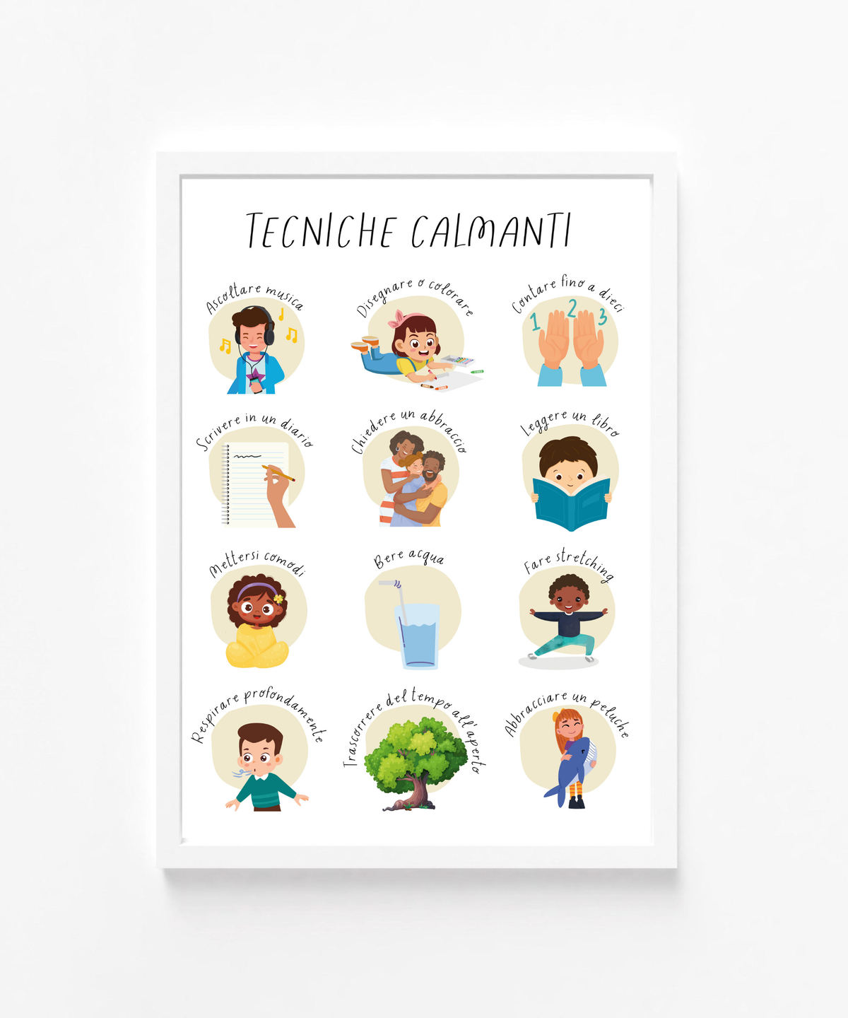 Italian Calming Techniques Poster | Emotional Regulation Chart for Kids | Educational Classroom & Home Wall Art