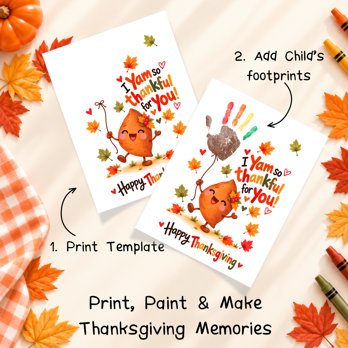 I Yam So Thankful for You Thanksgiving Handprint Craft for Kids | Sweet Potato Keepsake Printable + Free Coloring Page