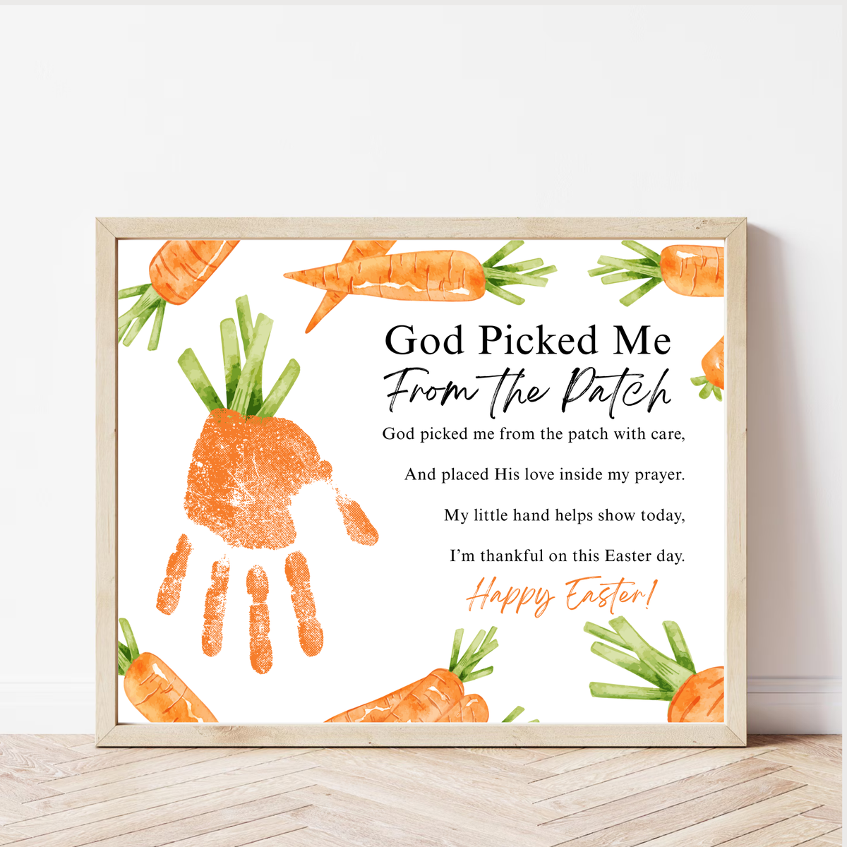 God Picked Me From the Patch Easter Handprint Craft Printable | Christian Easter Carrot Keepsake | Faith-Based Kids Activity PDF