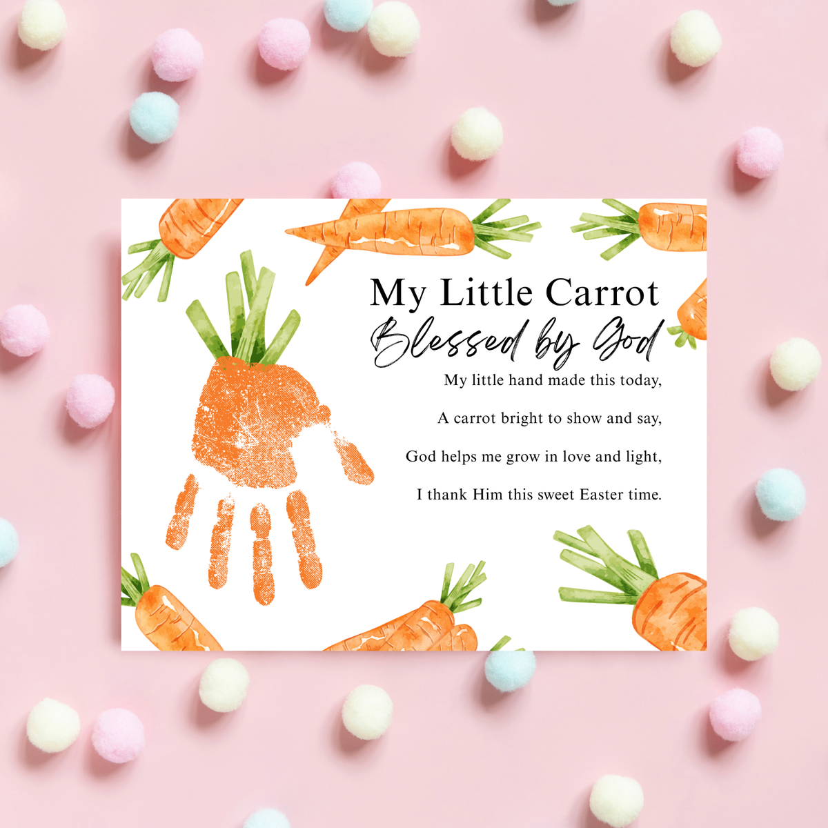 My Little Carrot Blessed by God Easter Handprint Craft Printable | Christian Easter Keepsake Art | Faith-Based Carrot Activity PDF
