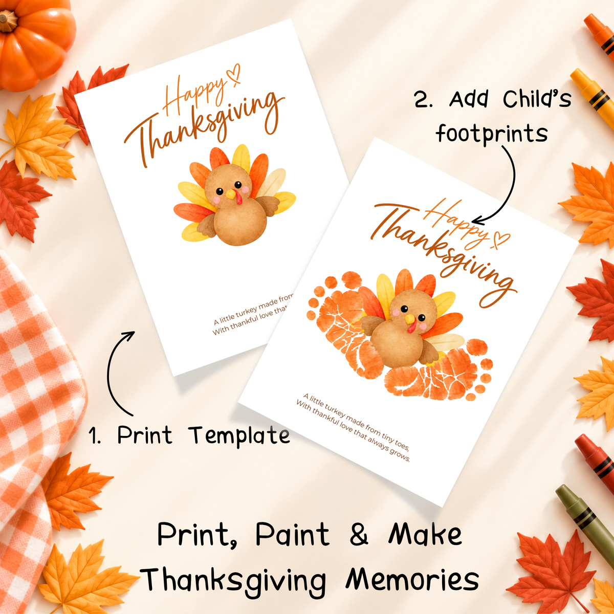Thanksgiving Turkey Footprint Craft for Kids | Baby & Toddler Keepsake Printable with Free Coloring Page