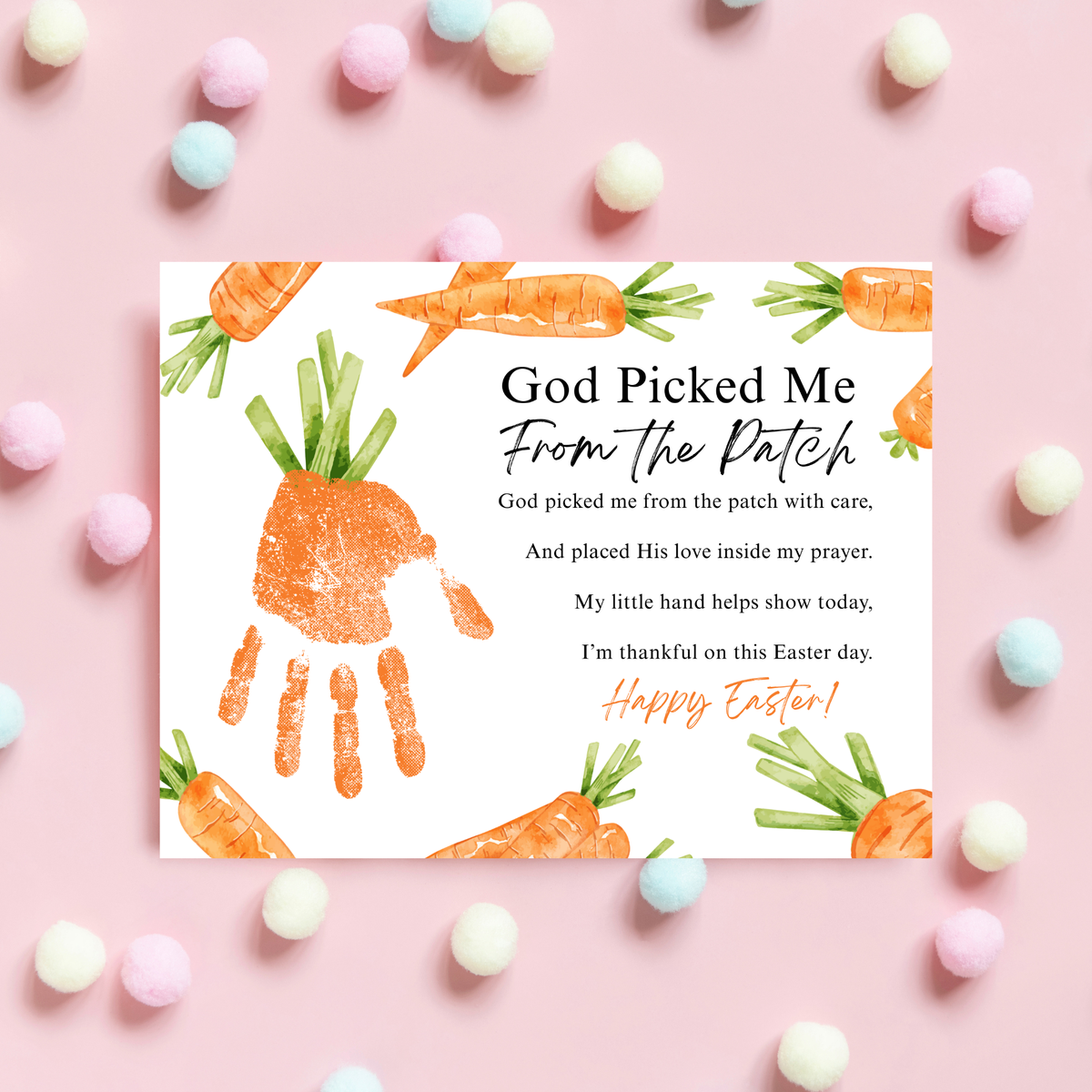 God Picked Me From the Patch Easter Handprint Craft Printable | Christian Easter Carrot Keepsake | Faith-Based Kids Activity PDF