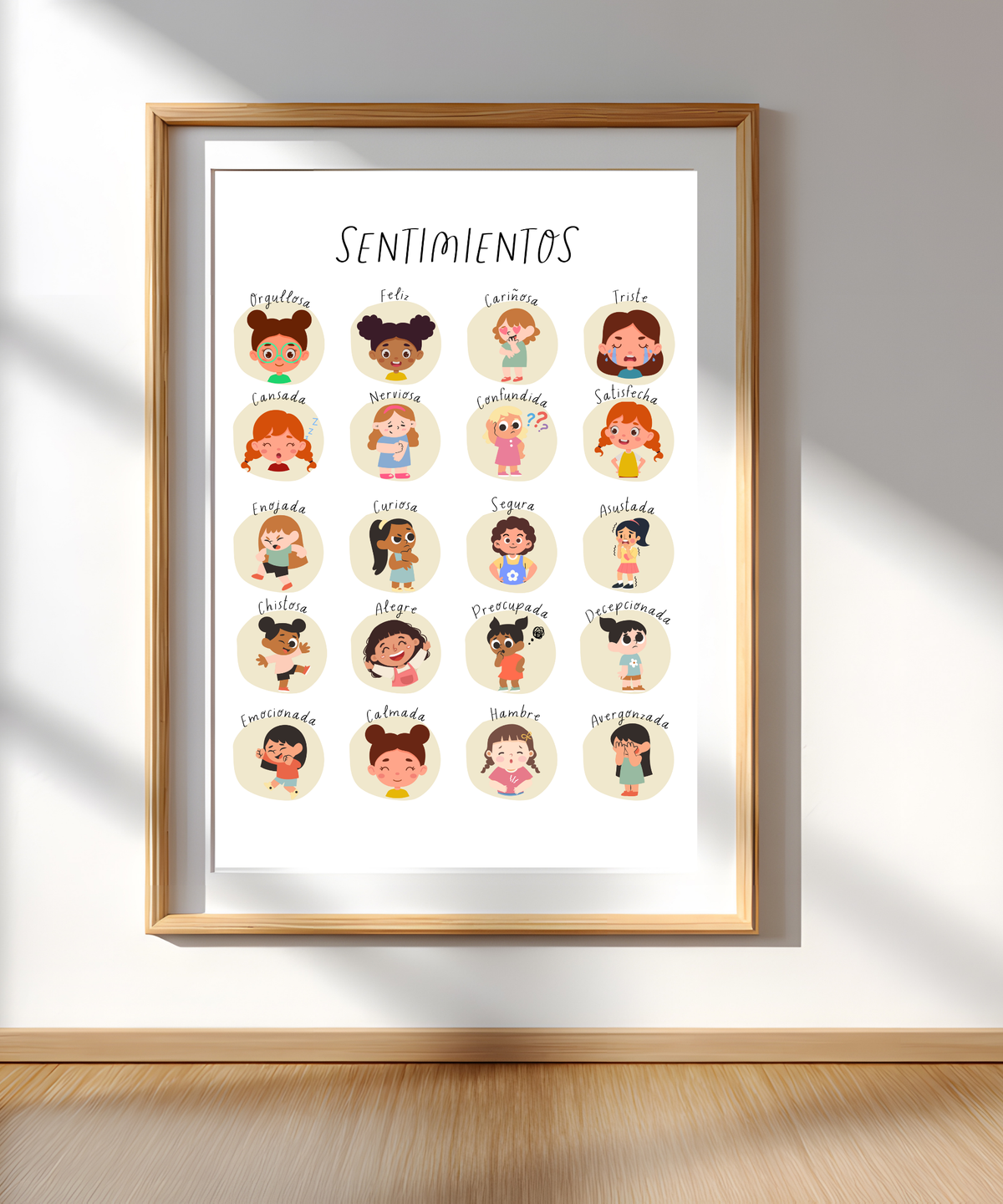 Spanish Feelings Poster (Female) | Emotional Awareness Chart for Kids | Educational Classroom & Home Wall Art