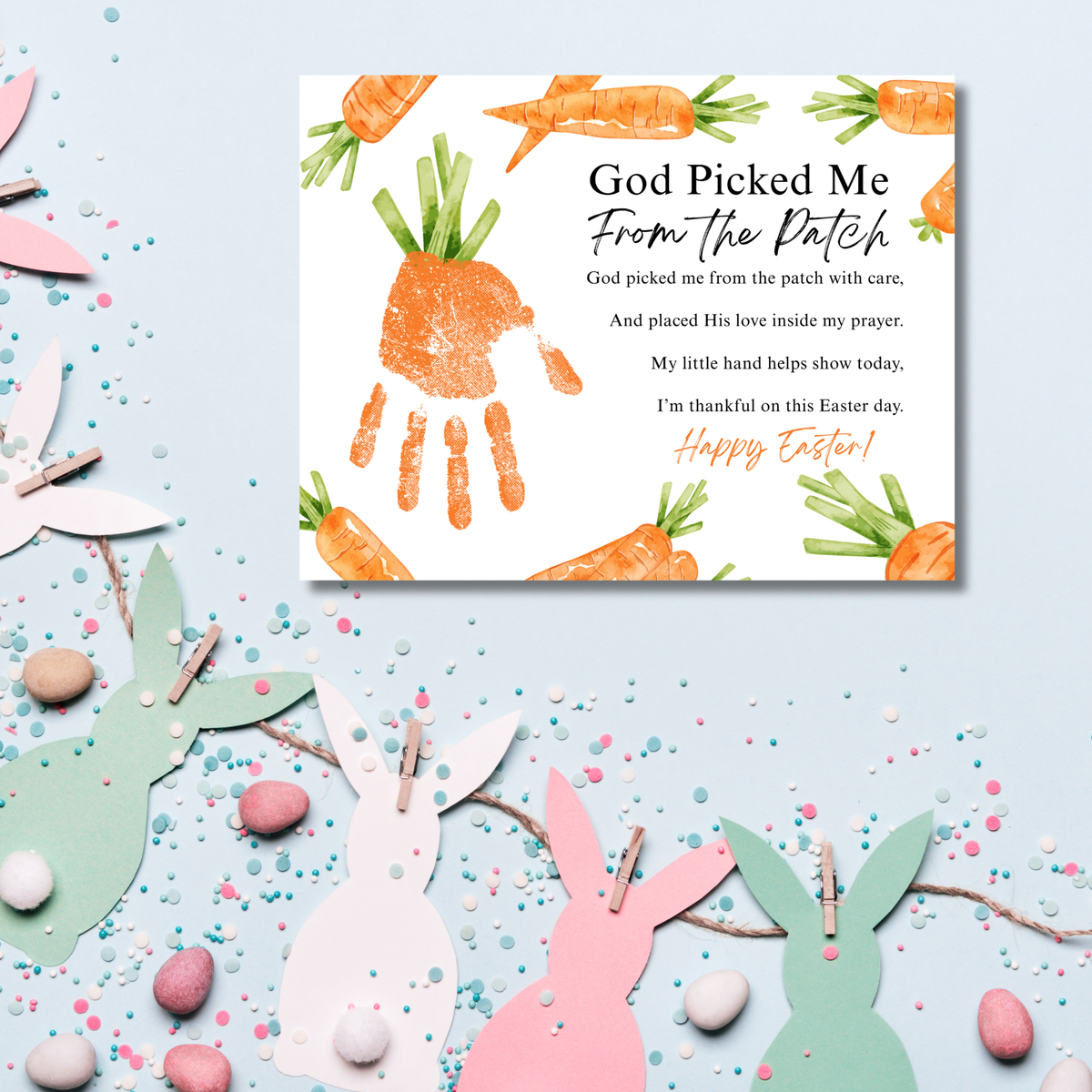 God Picked Me From the Patch Easter Handprint Craft Printable | Christian Easter Carrot Keepsake | Faith-Based Kids Activity PDF