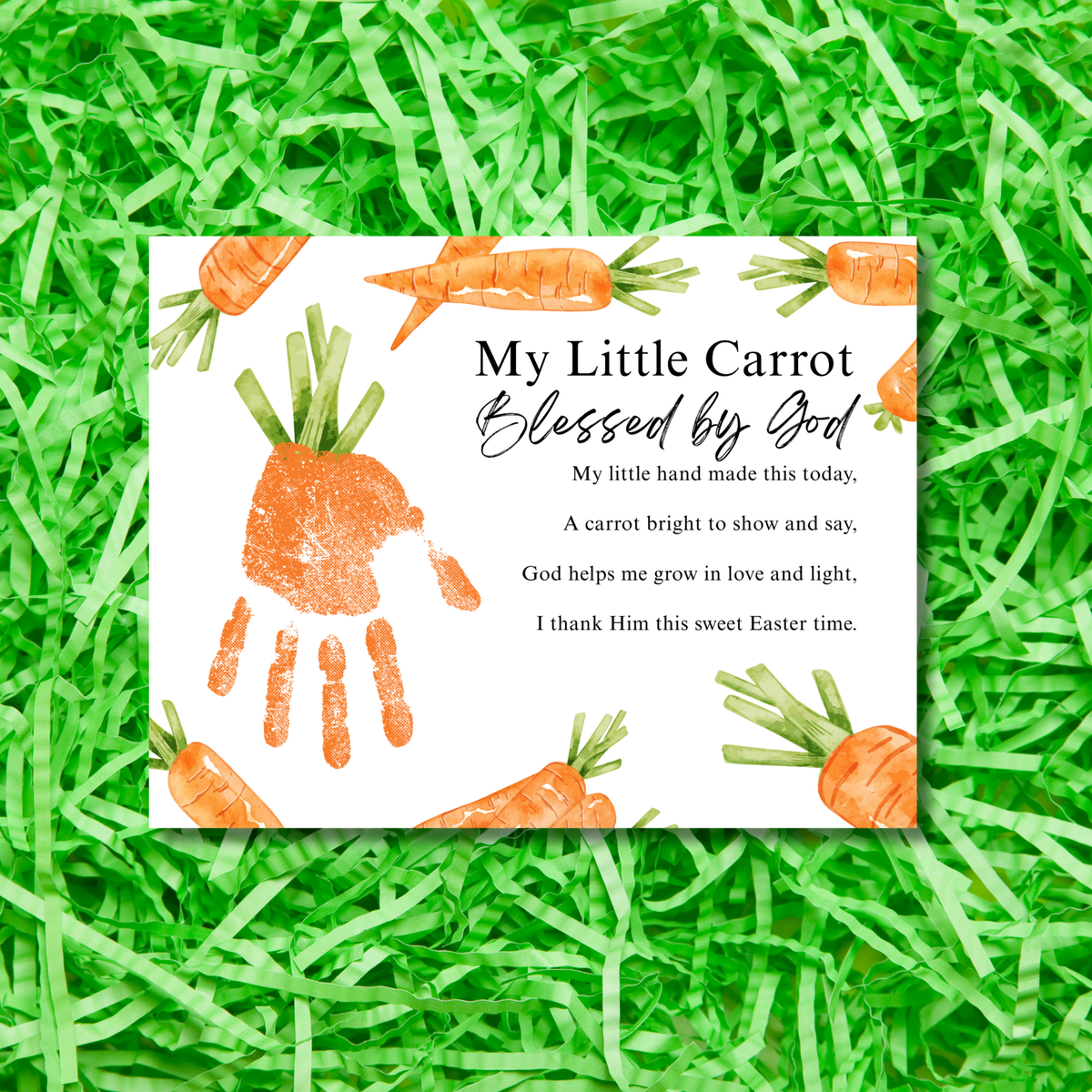 My Little Carrot Blessed by God Easter Handprint Craft Printable | Christian Easter Keepsake Art | Faith-Based Carrot Activity PDF