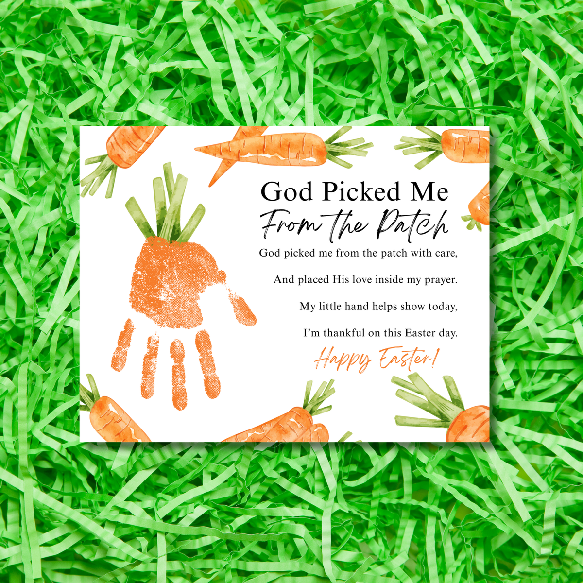 God Picked Me From the Patch Easter Handprint Craft Printable | Christian Easter Carrot Keepsake | Faith-Based Kids Activity PDF