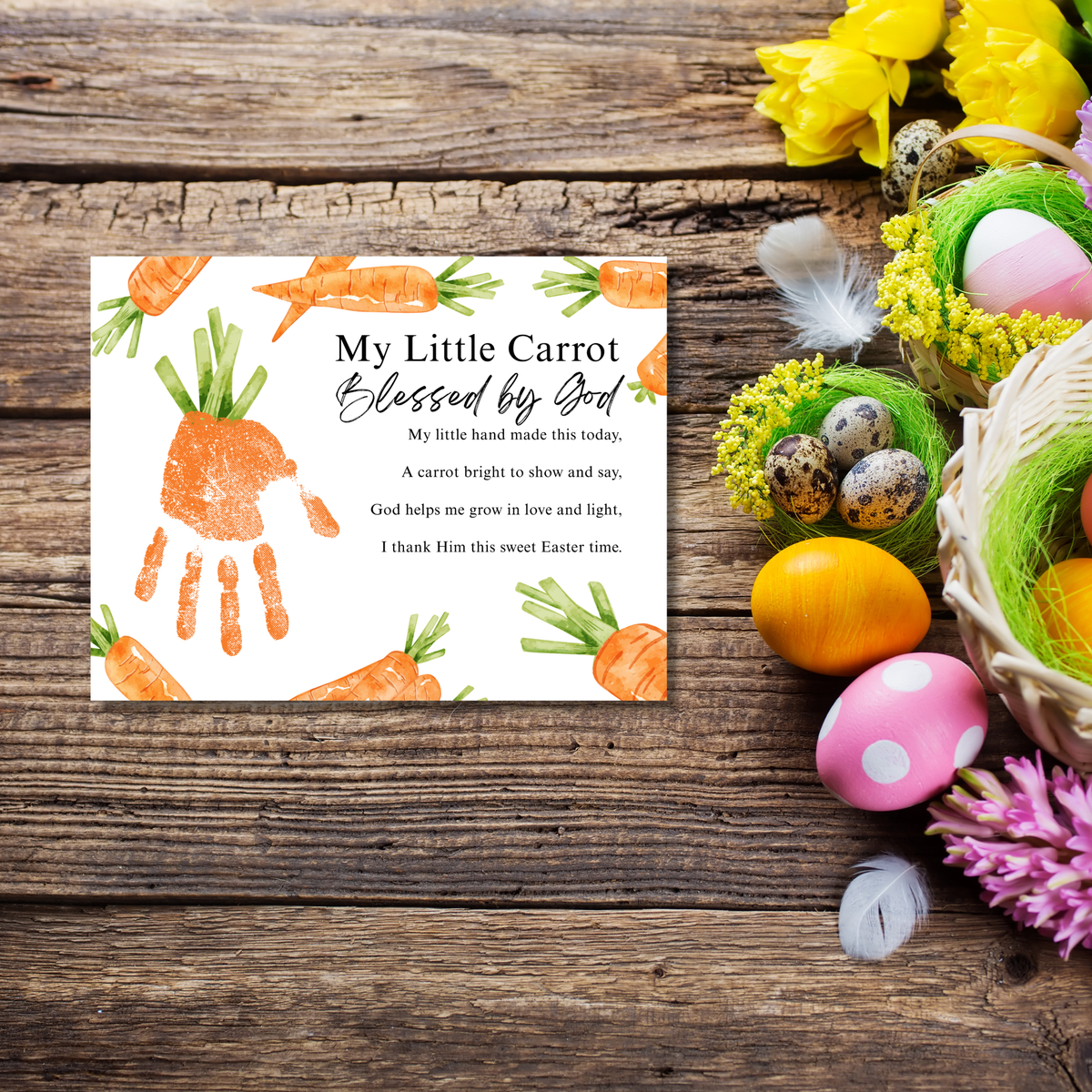My Little Carrot Blessed by God Easter Handprint Craft Printable | Christian Easter Keepsake Art | Faith-Based Carrot Activity PDF