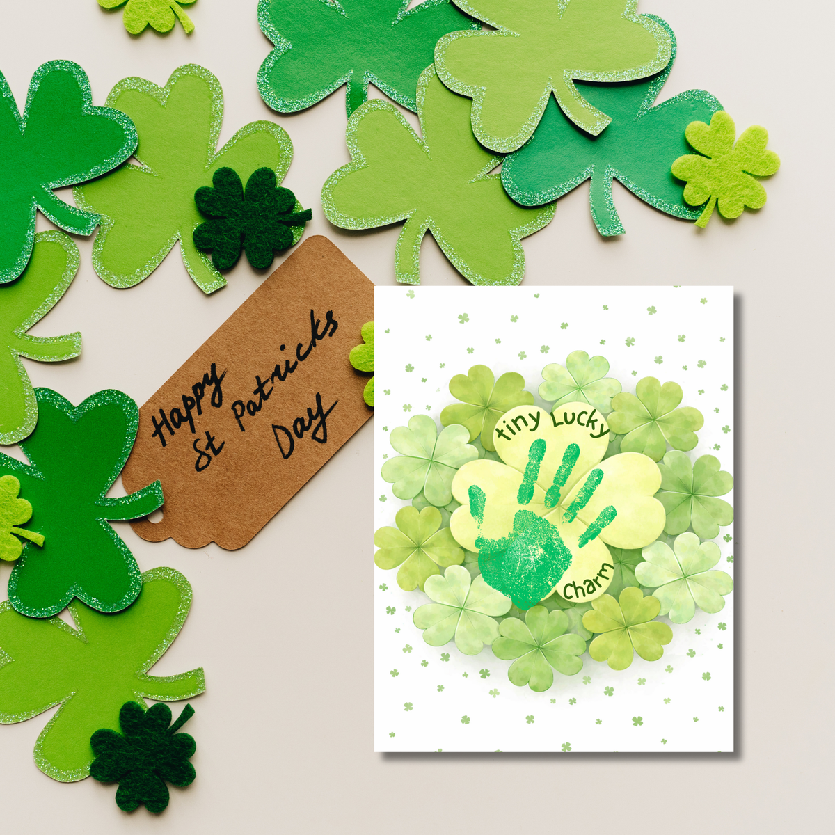 St. Patrick’s Day Footprint Craft Printable for Kids | Keepsake Art | Tiny Lucky Charm Shamrock Design