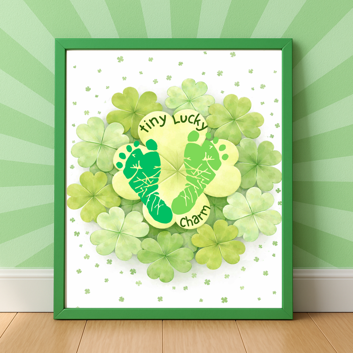 St. Patrick’s Day Footprint Craft Printable for Kids | Keepsake Art | Tiny Lucky Charm Shamrock Design