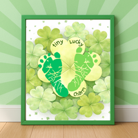 St. Patrick’s Day Footprint Craft Printable for Kids | Keepsake Art | Tiny Lucky Charm Shamrock Design