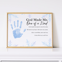 Winter Faith-Based Handprint Craft Printable | “God Made Me One of a Kind” Snowflake Keepsake | Christian Winter Art PDF