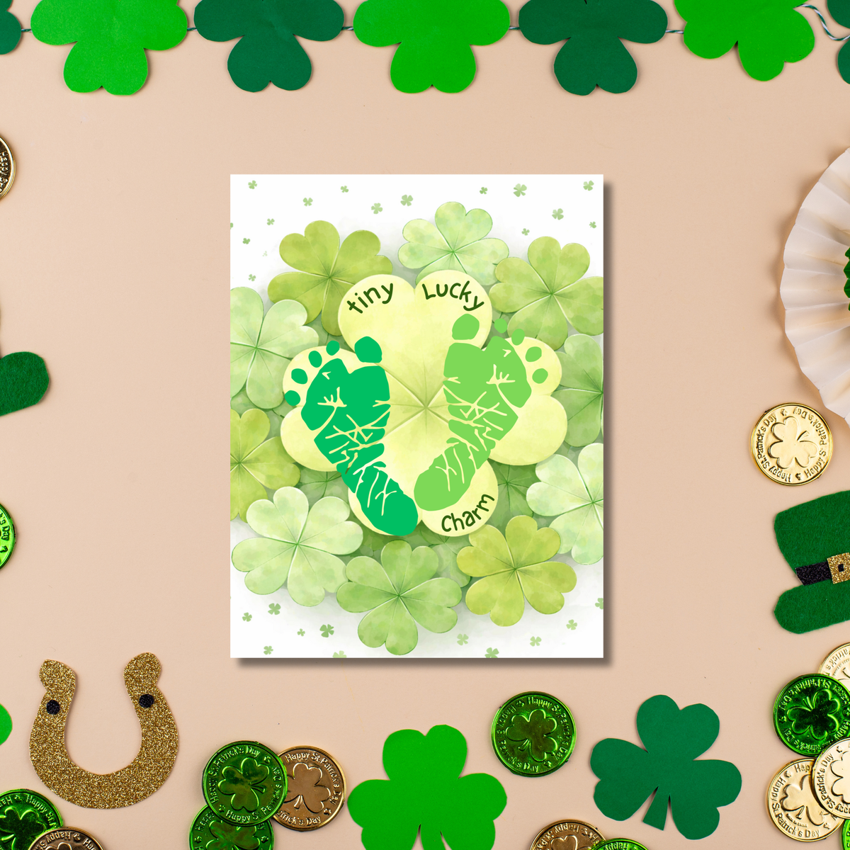 St. Patrick’s Day Footprint Craft Printable for Kids | Keepsake Art | Tiny Lucky Charm Shamrock Design
