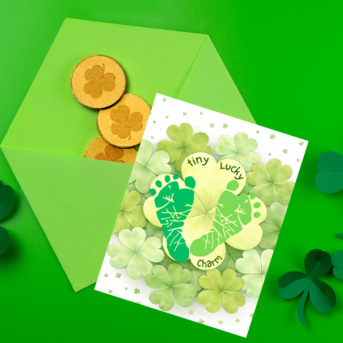 St. Patrick’s Day Footprint Craft Printable for Kids | Keepsake Art | Tiny Lucky Charm Shamrock Design