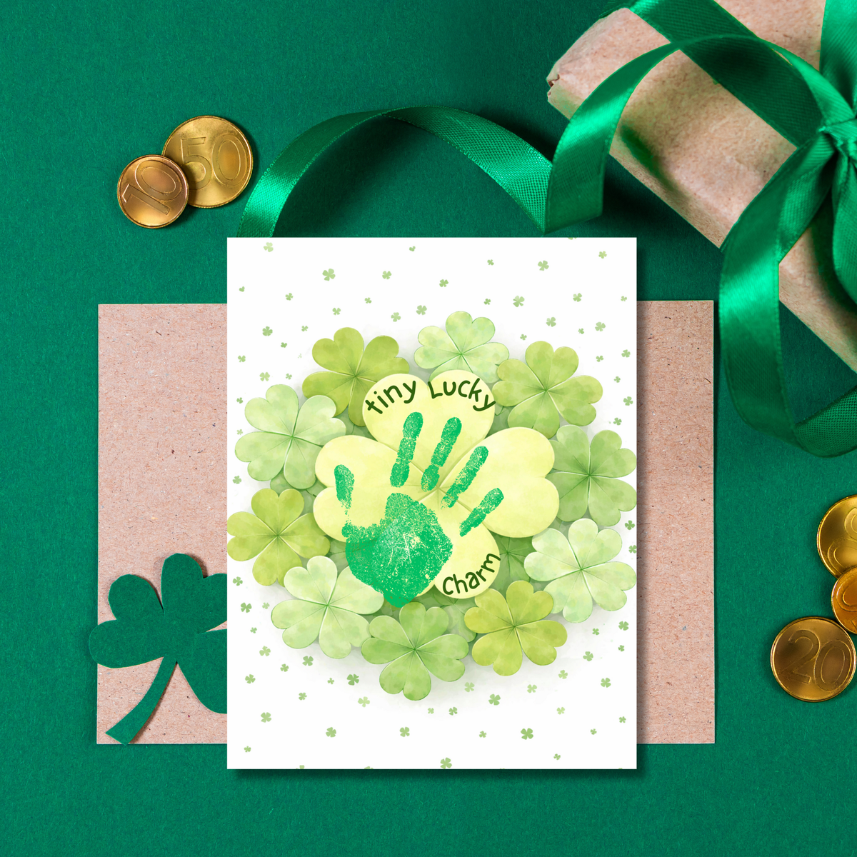 St. Patrick’s Day Footprint Craft Printable for Kids | Keepsake Art | Tiny Lucky Charm Shamrock Design