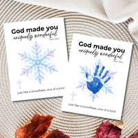 God Made You Uniquely Wonderful Snowflake Handprint Printable | Faith Based Winter Keepsake | Psalm 139:14 Christian Kids Art