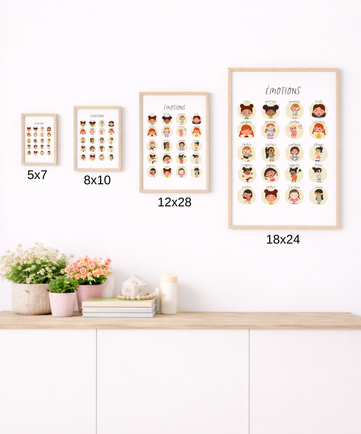 French Feelings Poster (Female) | Emotional Awareness Chart for Kids | Educational Classroom & Home Wall Art