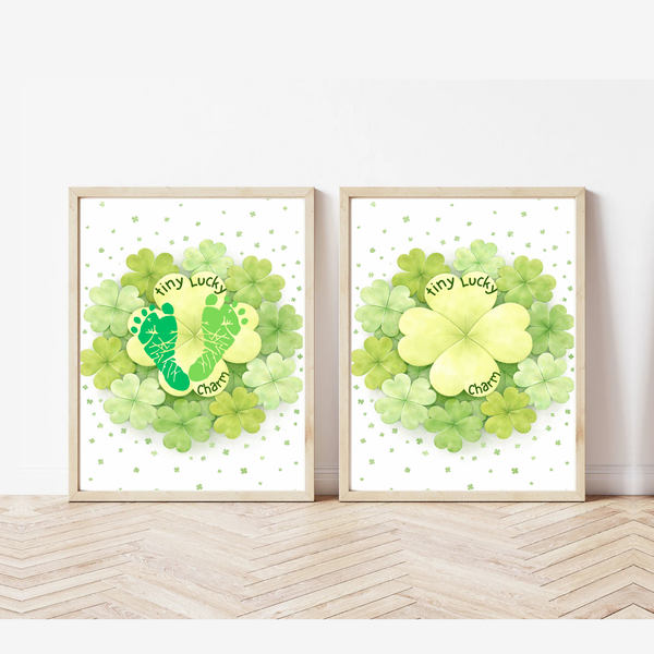 St. Patrick’s Day Footprint Craft Printable for Kids | Keepsake Art | Tiny Lucky Charm Shamrock Design