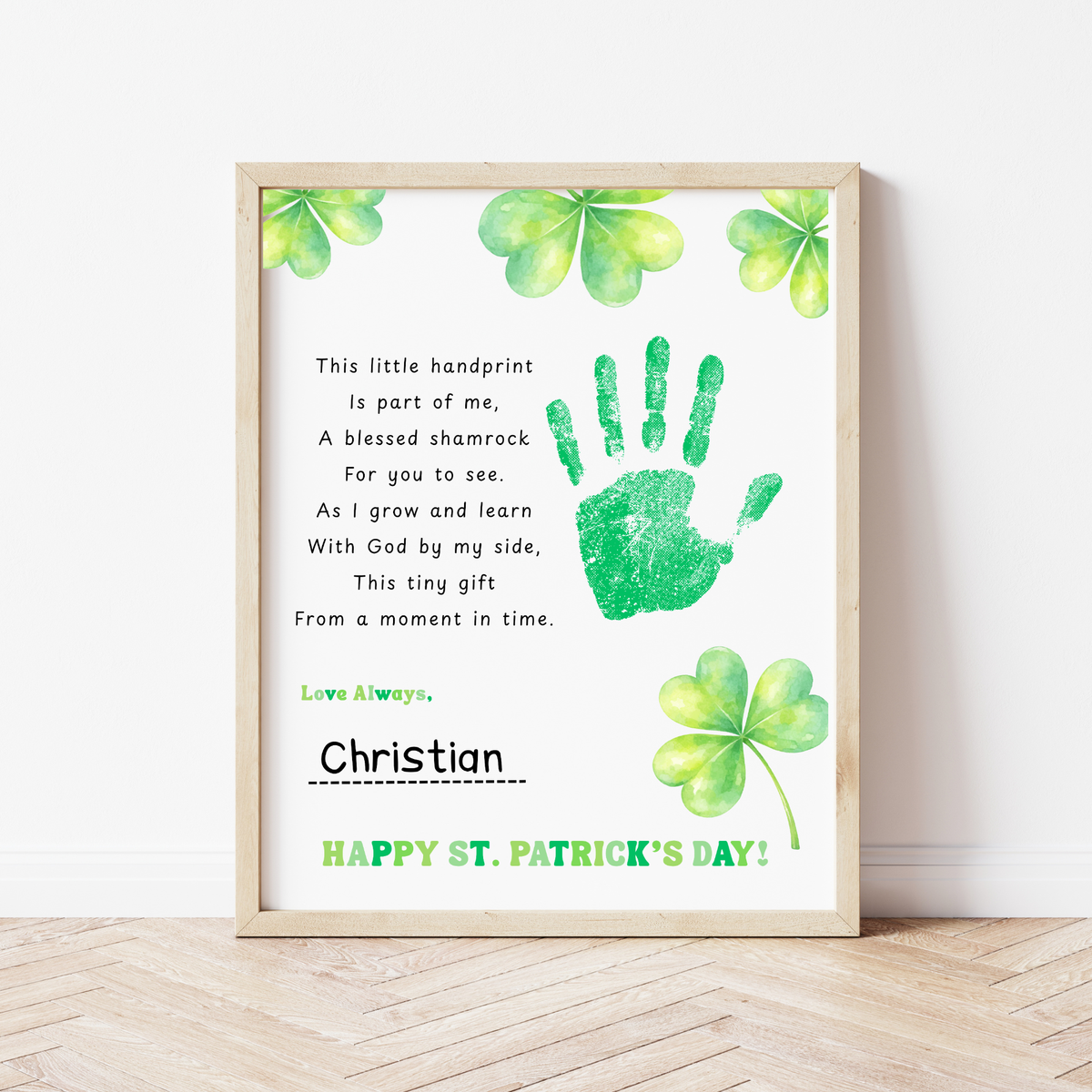 Christian This Little Handprint Blessed Shamrock Poem St. Patrick’s Day Handprint Craft Printable | Christian Clover Keepsake Art PDF | Faith-Based Kids Activity
