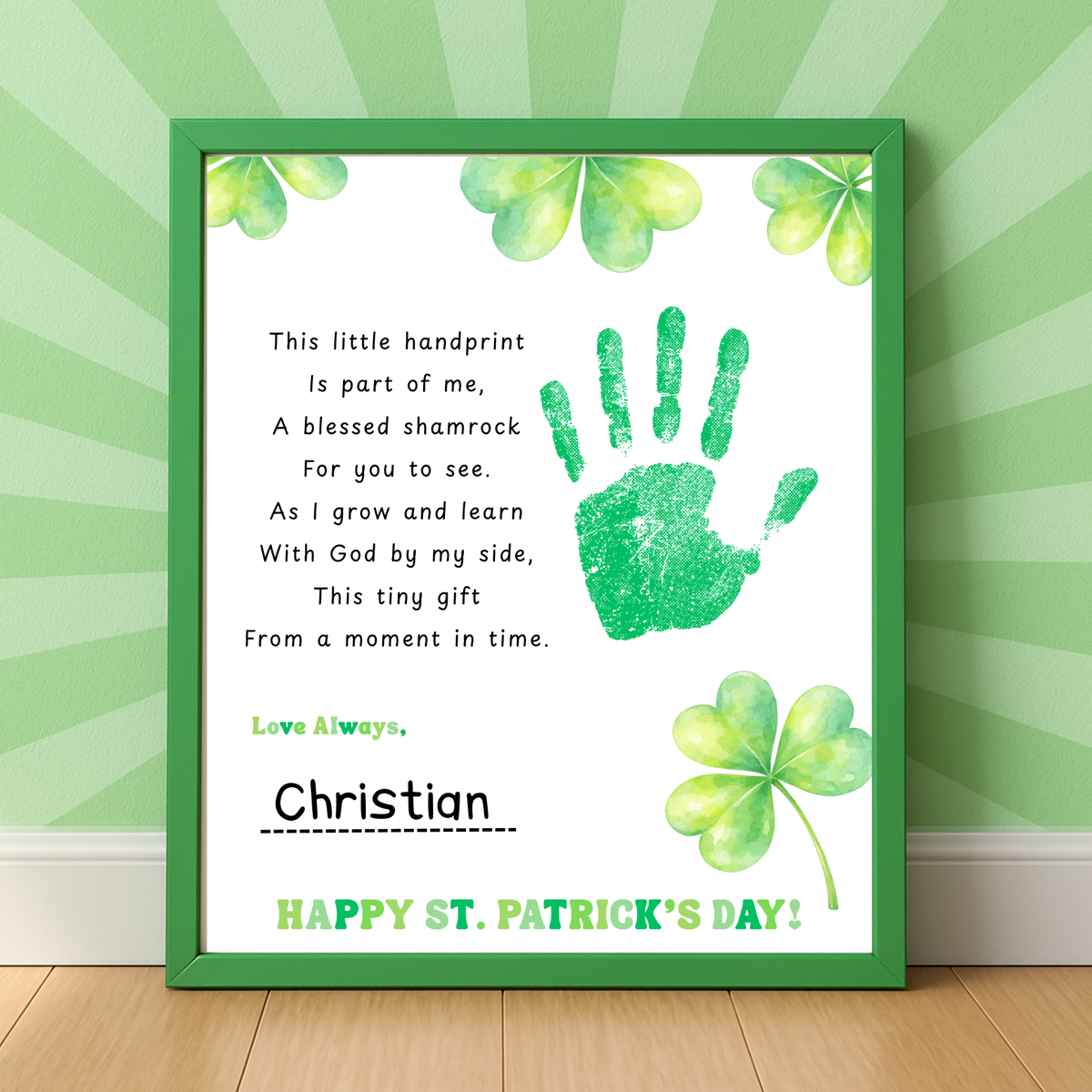 Christian This Little Handprint Blessed Shamrock Poem St. Patrick’s Day Handprint Craft Printable | Christian Clover Keepsake Art PDF | Faith-Based Kids Activity