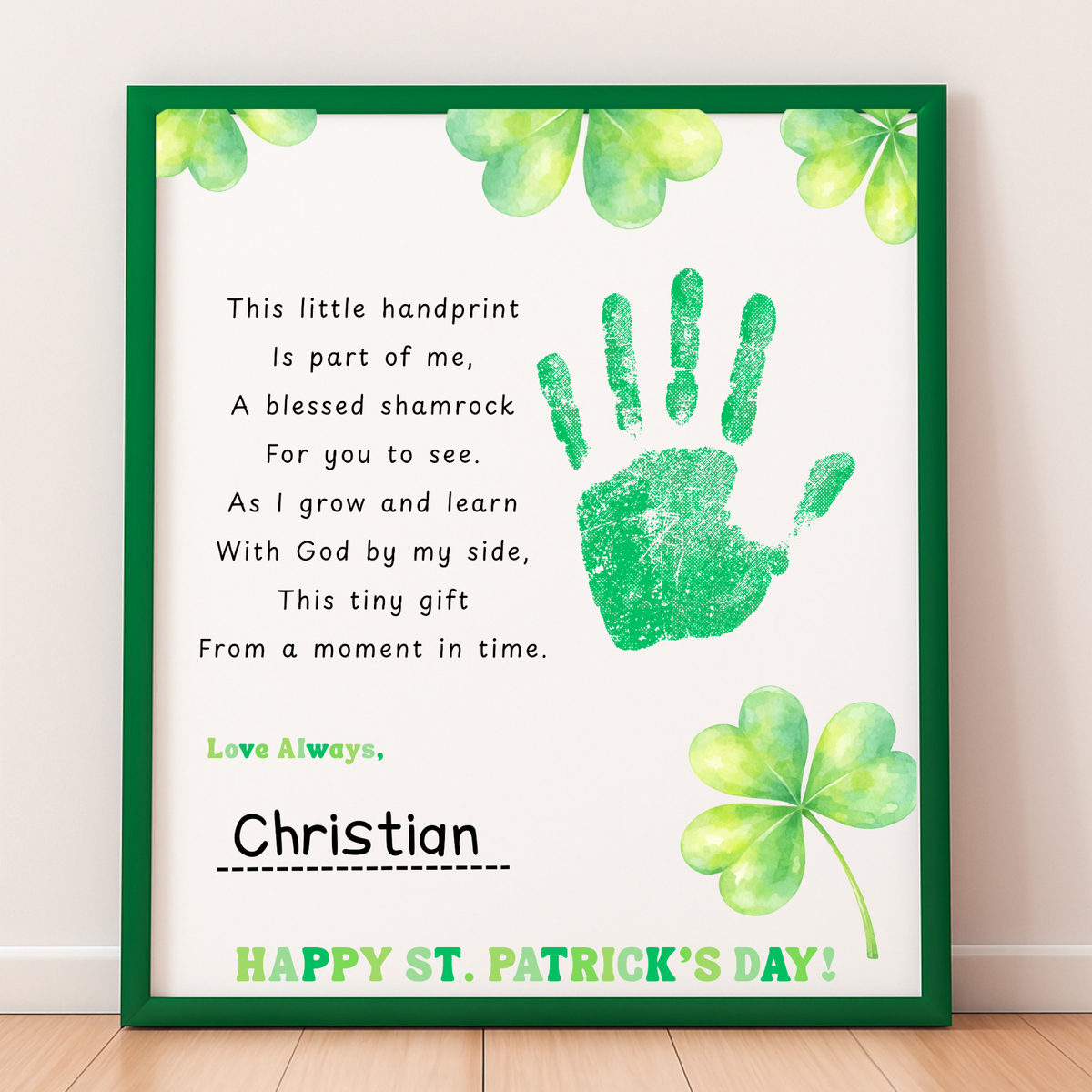 Christian This Little Handprint Blessed Shamrock Poem St. Patrick’s Day Handprint Craft Printable | Christian Clover Keepsake Art PDF | Faith-Based Kids Activity