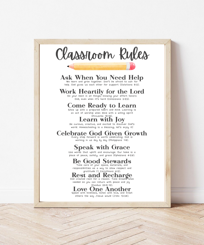 Christian Classroom Rules Poster | Faith-Based Behavior Expectations Chart | Bible Verse Classroom Wall Art | Homeschool Christian Decor