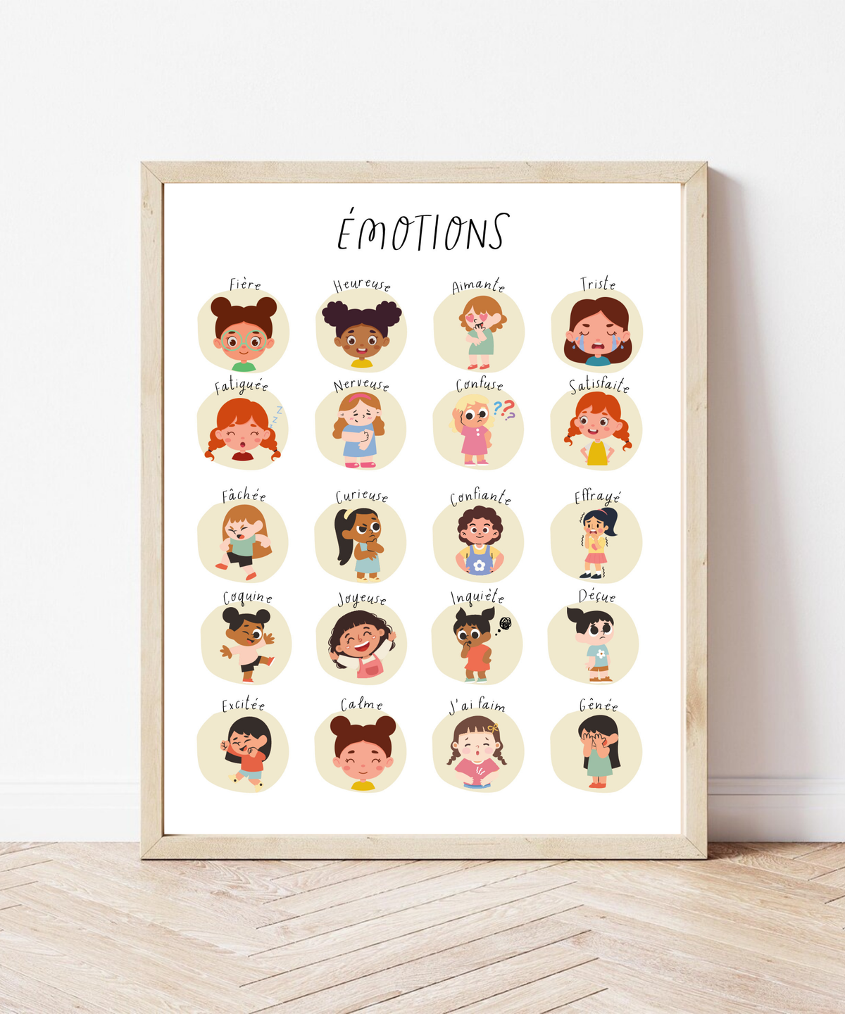 French Feelings Poster (Female) | Emotional Awareness Chart for Kids | Educational Classroom & Home Wall Art